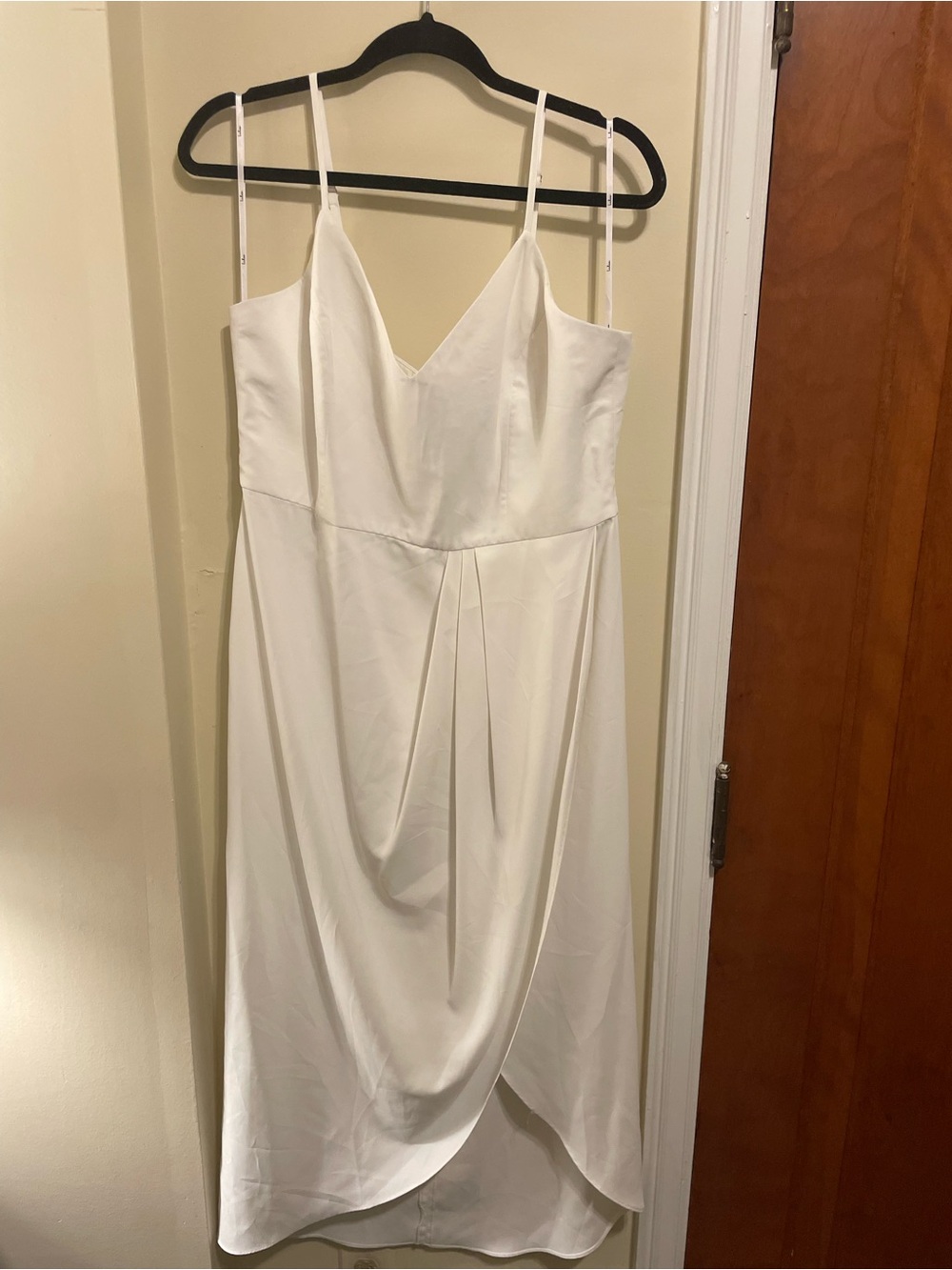 Lulu's Ivory V-Neck Draped Spaghetti Strap Midi Dress